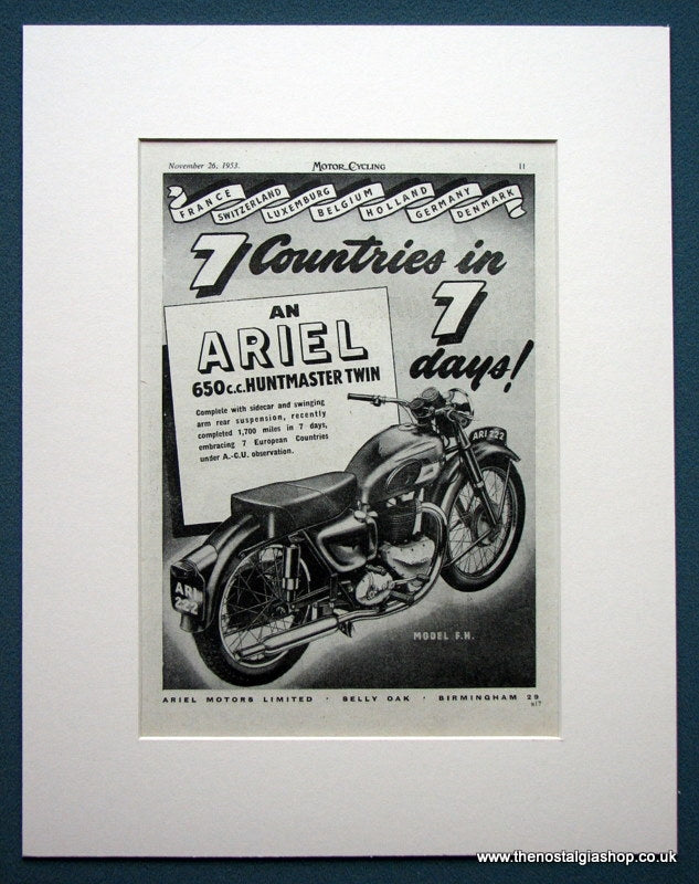 Ariel 650cc Huntmaster Twin. Original advert 1953 (ref Ad1301)