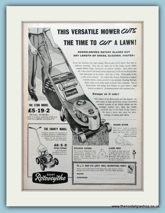 Shay Rotoscythe Power Mower. Original Advert 1955 (ref AD4599)