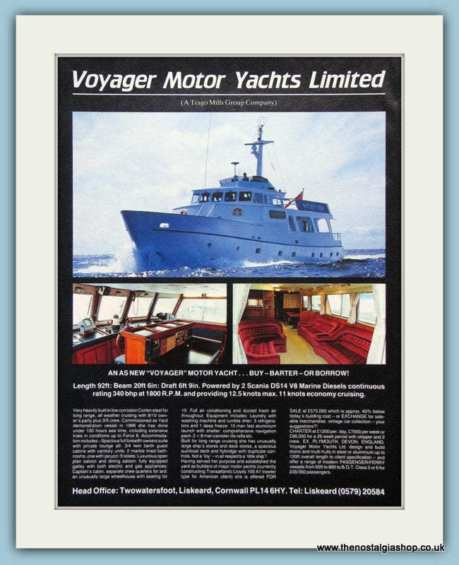 Voyager Motor Yachts Original Advert 1988 (ref AD2330)