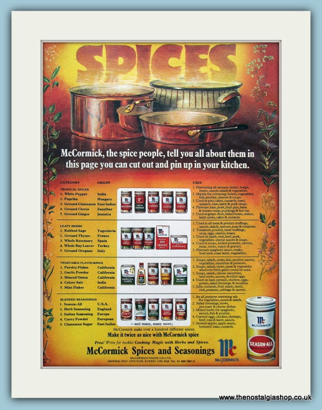 McCormick Spices And Seasoning Original Advert 1968 (ref AD3696) – The ...