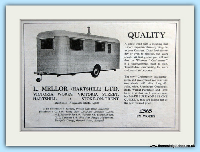 Mellors Winsome Craftmaster Caravan Original Advert 1950 (ref AD5065)