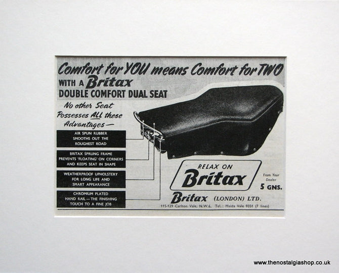 Britax Motorcycle Seat 1953 Original advert (ref AD1599)