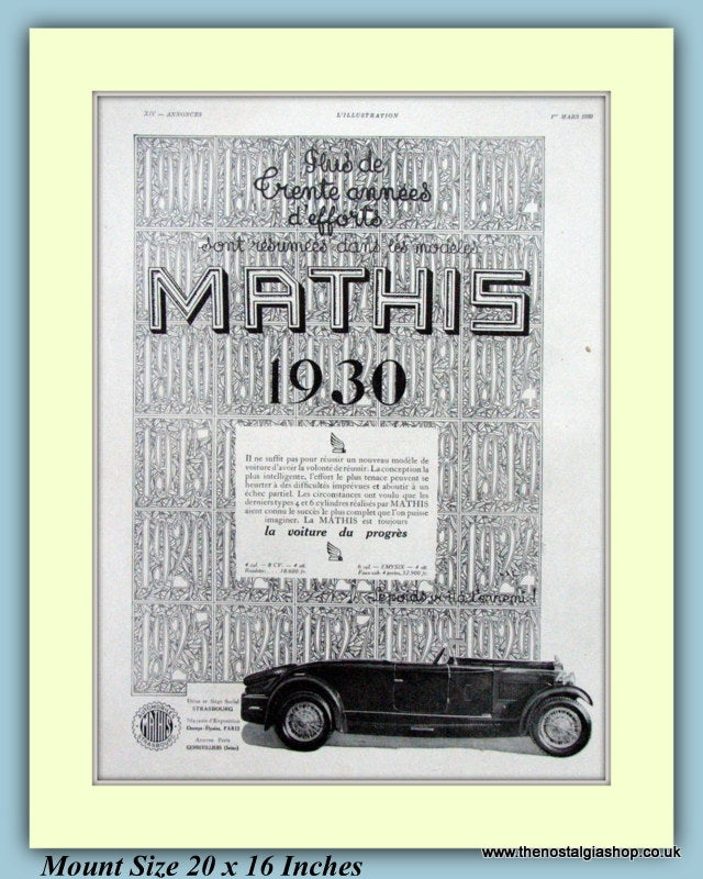 Mathis French Car Original Advert 1930 (ref AD9197)