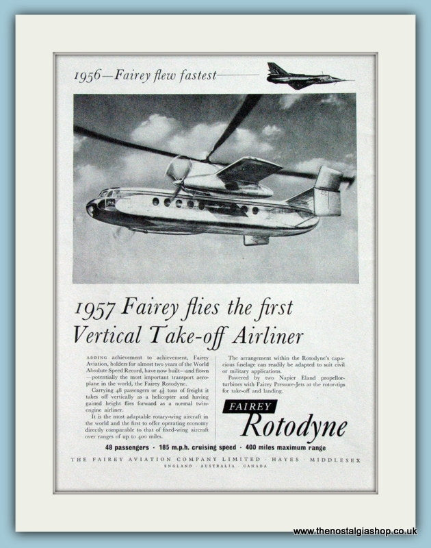 Fairey Rotodyne Original Advert 1957 (ref AD4276)