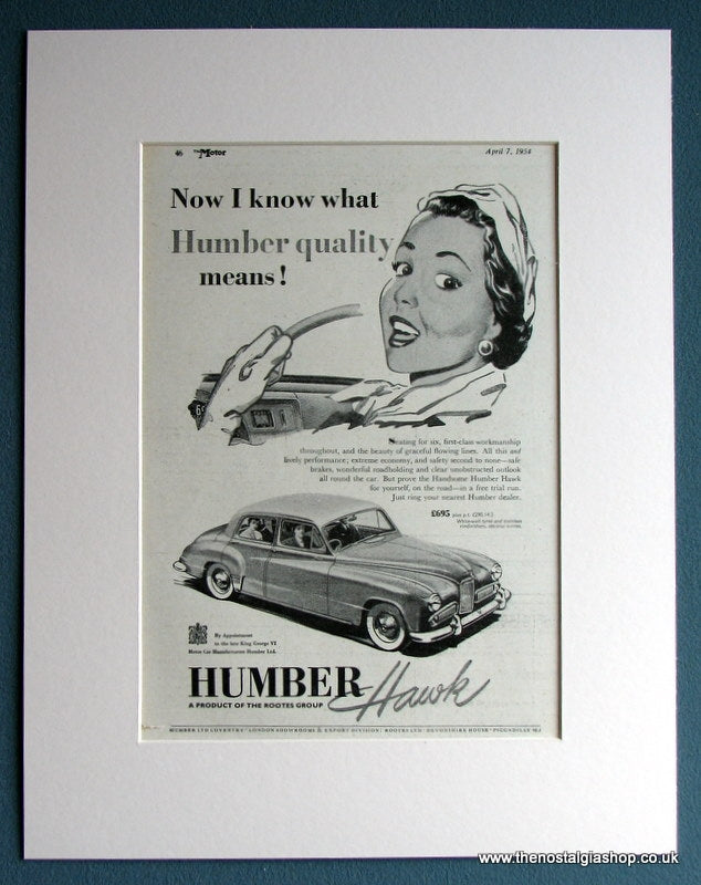 Humber Hawk 1954 Original Advert (ref AD1717)