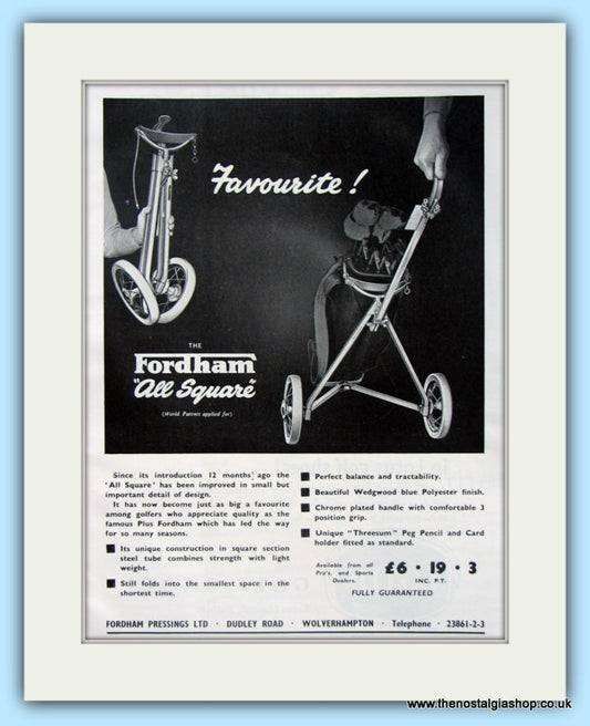 Fordham All Square Golf Trolley. Original Advert 1960 (ref AD4763)