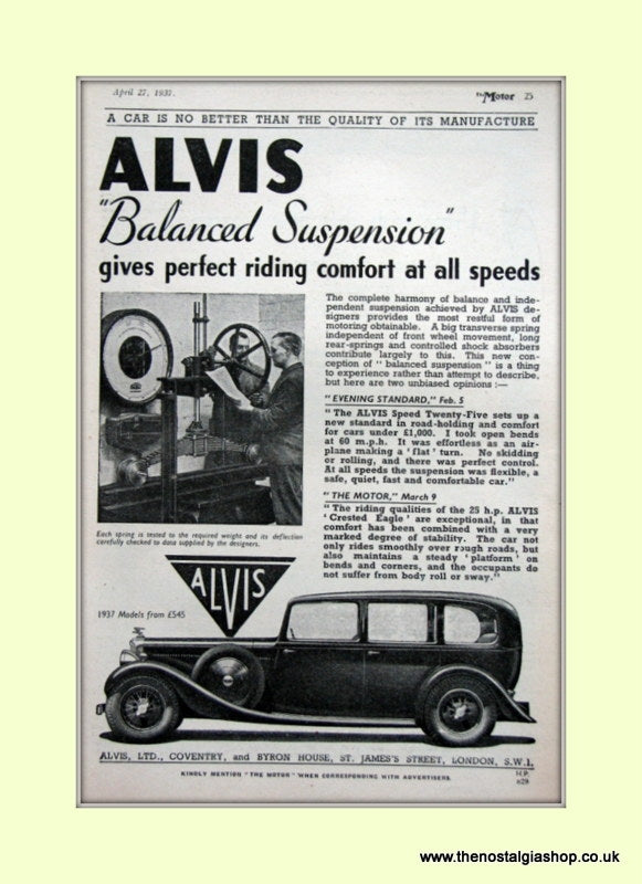 Alvis Balanced Suspension Original Advert 1937 (ref AD6624)