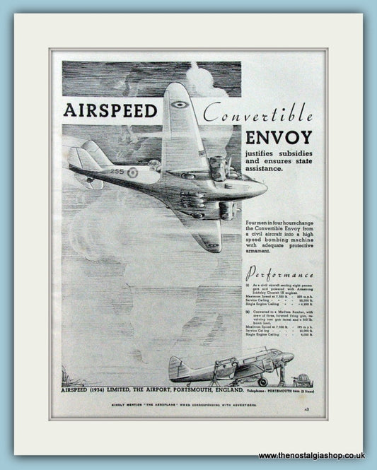 Airspeed Convertible Envoy. Original Advert 1937 (ref AD4209)