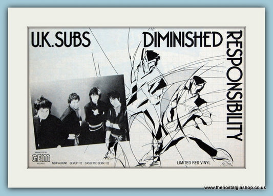 U.K. Subs. Diminished Responsibility. Original Advert 1981 (ref AD1956)