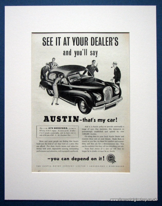 Austin A70 Hereford. Original advert 1954 (ref AD1372)