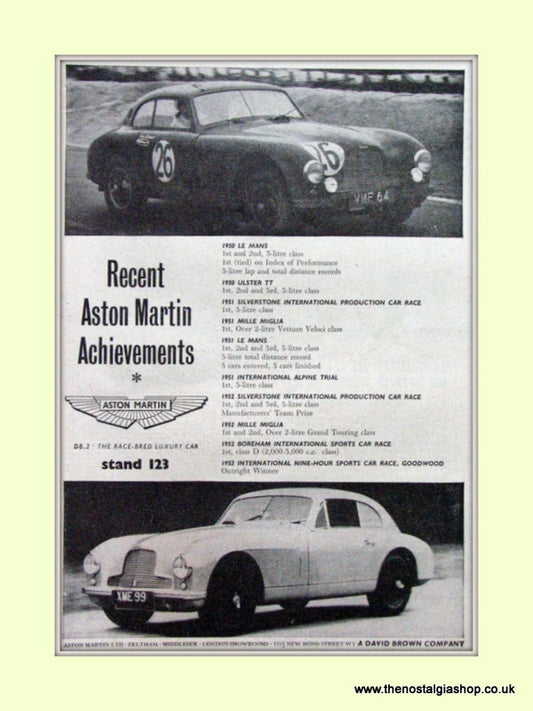 Aston Martin DB 2 Achievements Original Advert 1952 (ref AD6765)