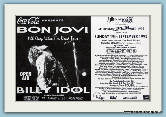 Bon Jovi I'll Sleep When I'm Dead Tour 1993 Original Advert (ref AD3255)