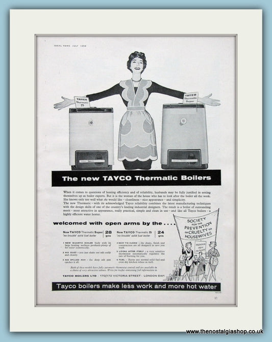 Tayco Thermatic Boilers. Original Advert 1959 (ref AD2572)