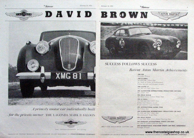 Lagonda Mk II Saloon Original Advert 1952 (ref AD6770)