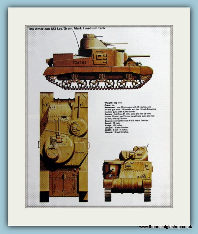 American M3 Lee/Grant Mark I Medium Tank Print (ref PR499)