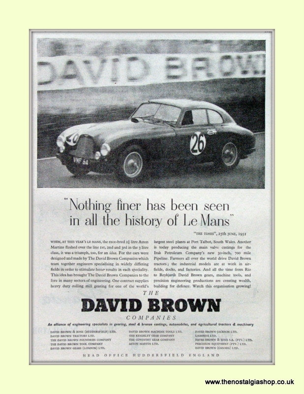 Aston Martin David Brown Le Mans Original Advert 1952 9ref AD6766)