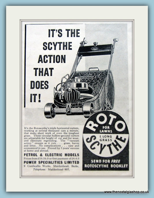 Rotoscythe Lawn Mowers. Set of 2 Original Adverts 1930s (ref AD4627)