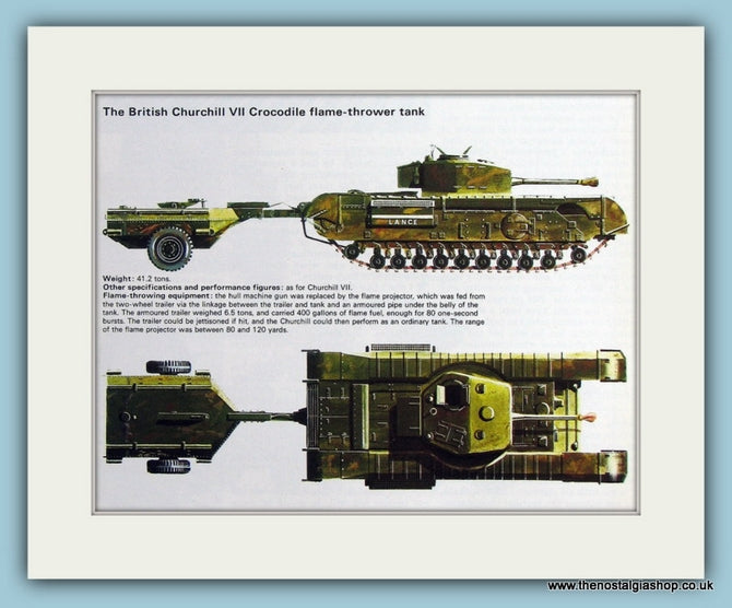 British Churchill VII Crocodile Flame-Thrower Tank. Print (ref PR487)