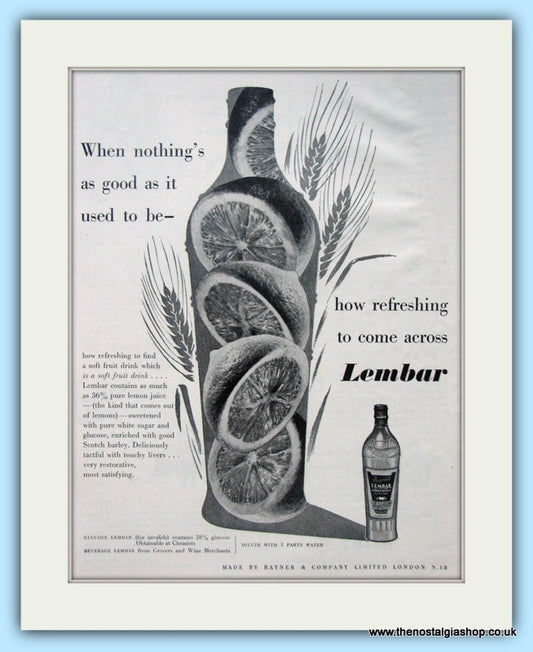 Lembar Fruit Drink Original Advert 1953 (ref AD4942)