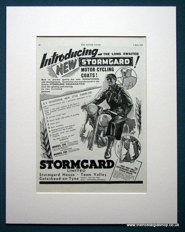 Stormgard Motorcycle Coats. Original advert 1951 (ref AD1311)