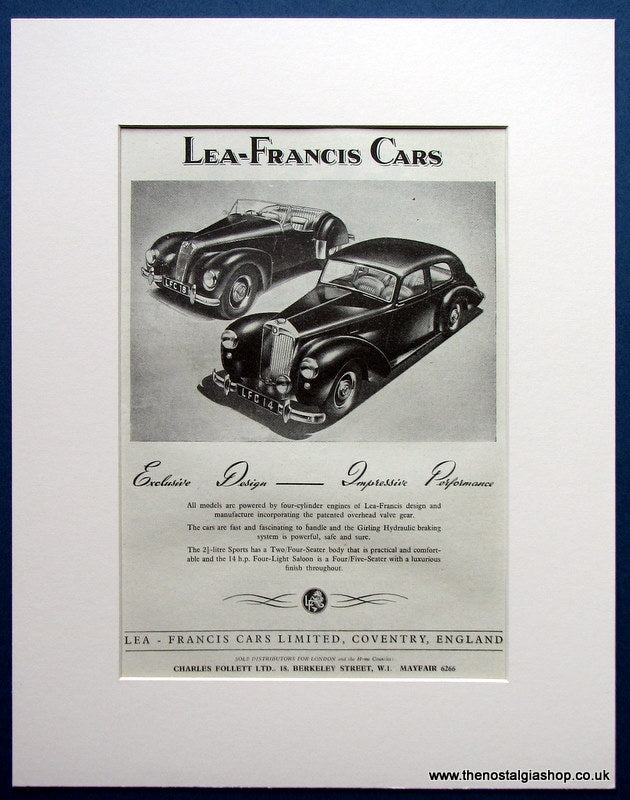 Lea-Francis Cars 1952 Original Advert (ref AD1686)