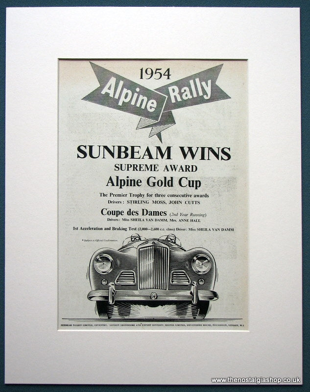 Sunbeam 1954 Alpine Rally Supreme Award Original Advert (ref AD1091)