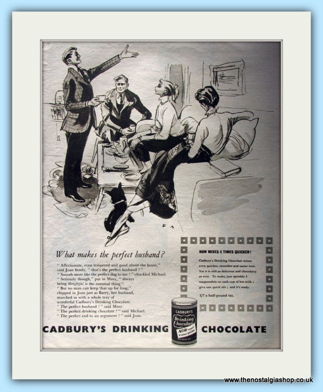Cadbury's Drinking Chocolate Original Advert 1954 (ref AD4921)
