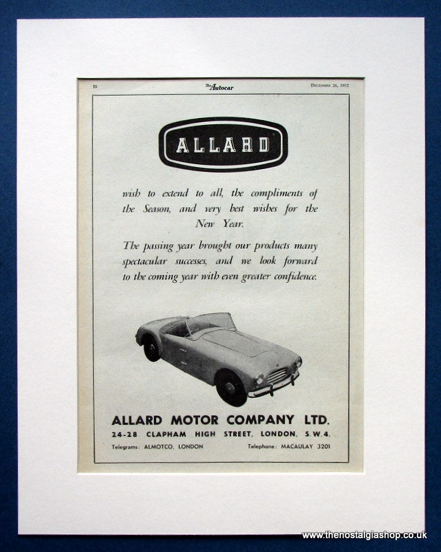Allard Motor Company Ltd Message 1952 Original Advert (ref AD1451)