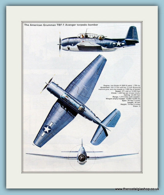American Grumman TBF-1 Avenger Torpedo-Bomber. Print (ref PR554)