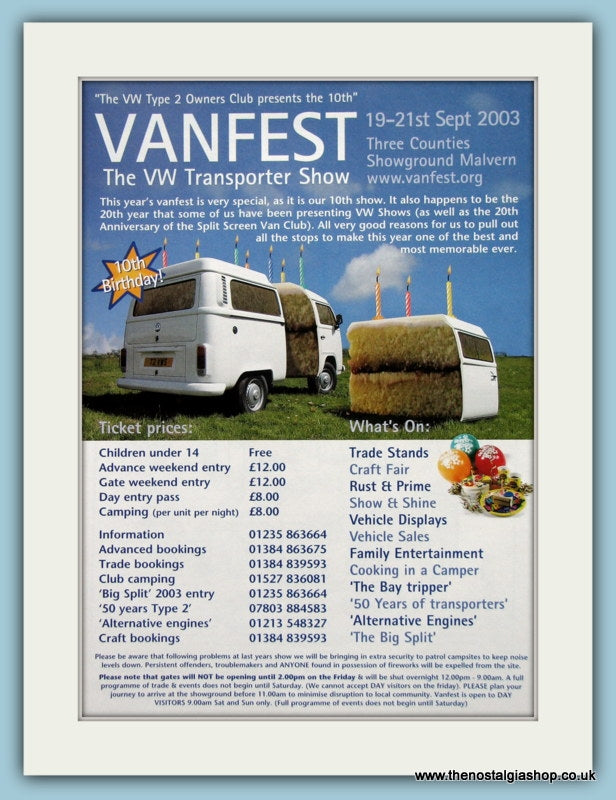 VW Vanfest Show 2003. Original Advert (ref AD2047)