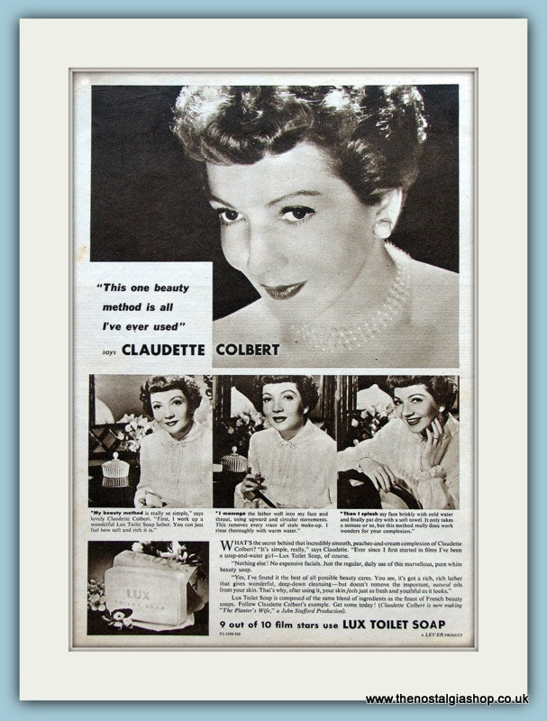 Lux Soap featuring Claudette Colbert. Original Advert 1952 (ref AD3590)