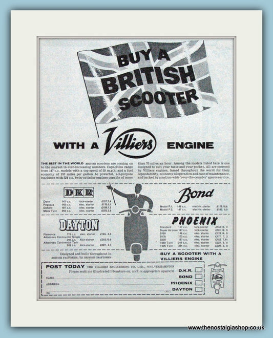 British Scooters with Villiers Engines. 1959 Original Advert (ref AD4094)