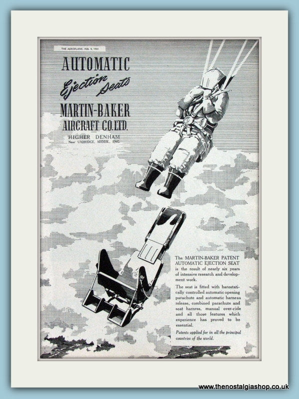 Martin Baker Auto Ejection Seats Original Advert 1951 (ref AD4268)