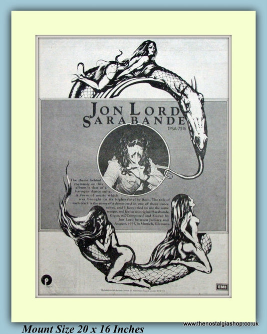 Jon Lord Sarabande Original Advert 1976 (ref AD9291)
