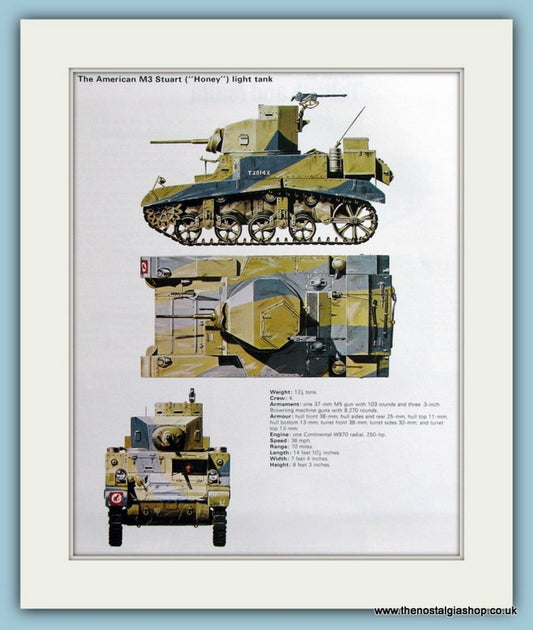 American M3 Stuart ("Honey") Light Tank Print (ref PR502)
