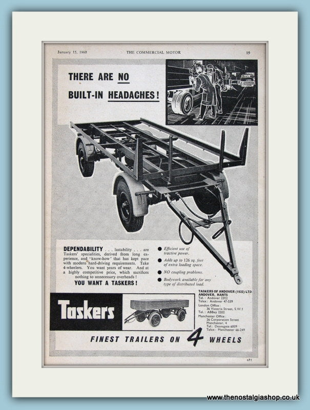 Taskers Four Wheel Trailers Original Advert 1960 (ref AD2978)