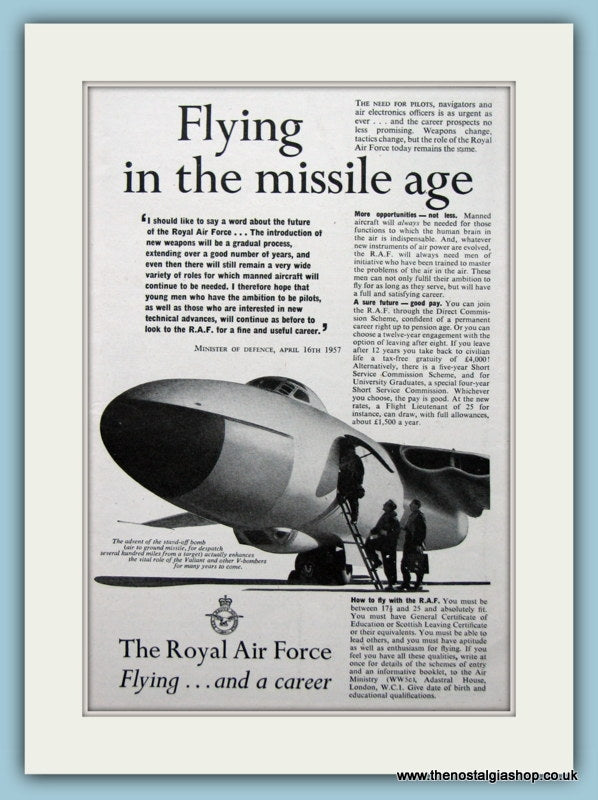 R.A.F Flying And Career Original Advert 1958 (ref AD6271)