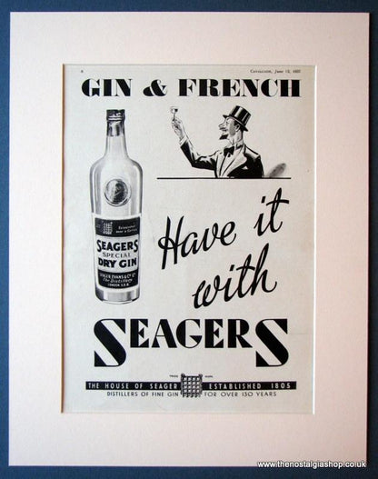 Seagers Gin 1937 Original Adverts Set Of  3 (ref AD1148)