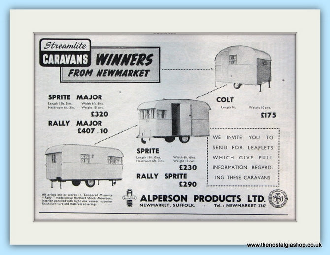 Streamlite Alperson Caravans Original Advert 1952 (ref AD5044)