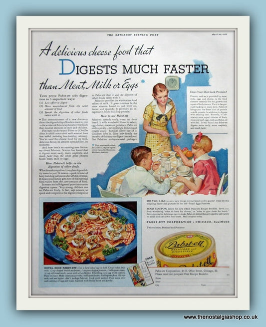 Pabst - Ett Cheese Food. Original Advert 1935 (ref AD8160)