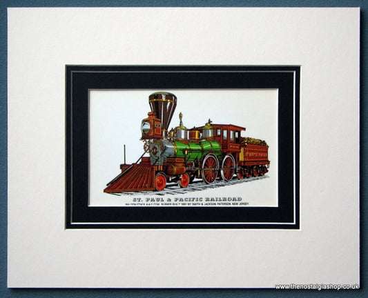 St. Paul & Pacific Railroad Baloon-Stack 4-4-0 Mounted Print (ref SP60)
