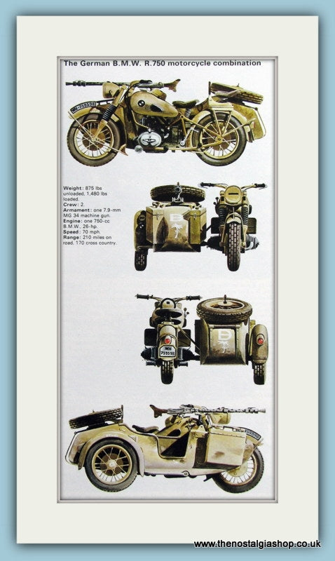 German B.M.W. R.750 Motorcycle Combination Print (ref PR459)