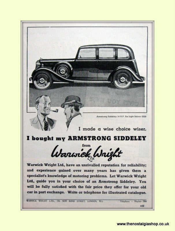 Armstrong Siddeley From Warwick Wright Original Advert 1937 (ref AD6666)