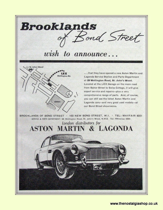 Aston Martin & Lagonda Brooklands Of Bond Street  Original Advert 1964 (ref AD6739)