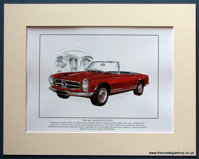 Mercedes 230SL, 250SL, 280SL Mounted Print (ref PR3071)