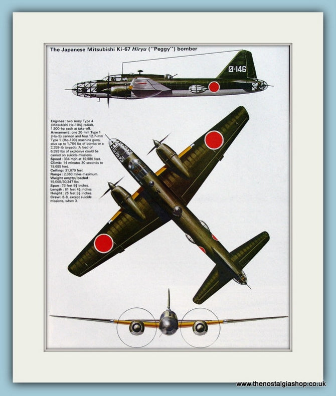 Japanese Mitsubishi Ki-67 Hiryu (Peggy) Bomber. Print (ref PR566)
