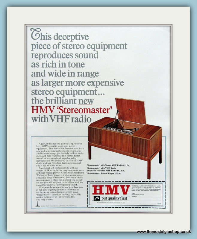 HMV Stereomaster Original Advert 1968 (ref AD3858)