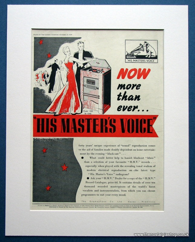 His Master's Voice 1939 Original Advert (ref AD1000)