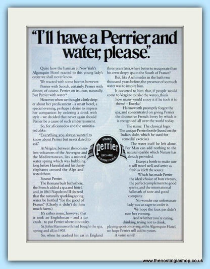 Perrier. Set of 2 Original Adverts 1980s (ref AD4862)