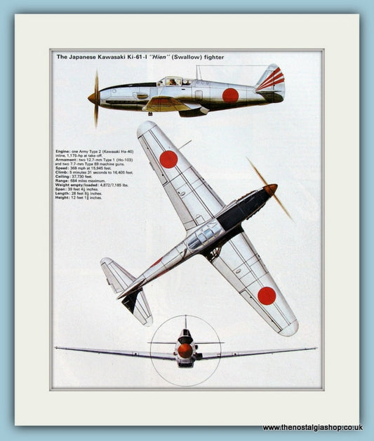Japanese Kawasaki Ki-61-I "Hien" (Swallow) Fighter Aircraft. Print (ref PR571)